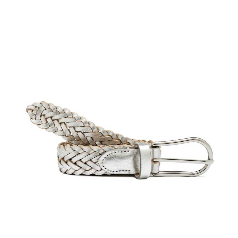 NEW GIANNI CHIARINI women's braided leather belt in silver